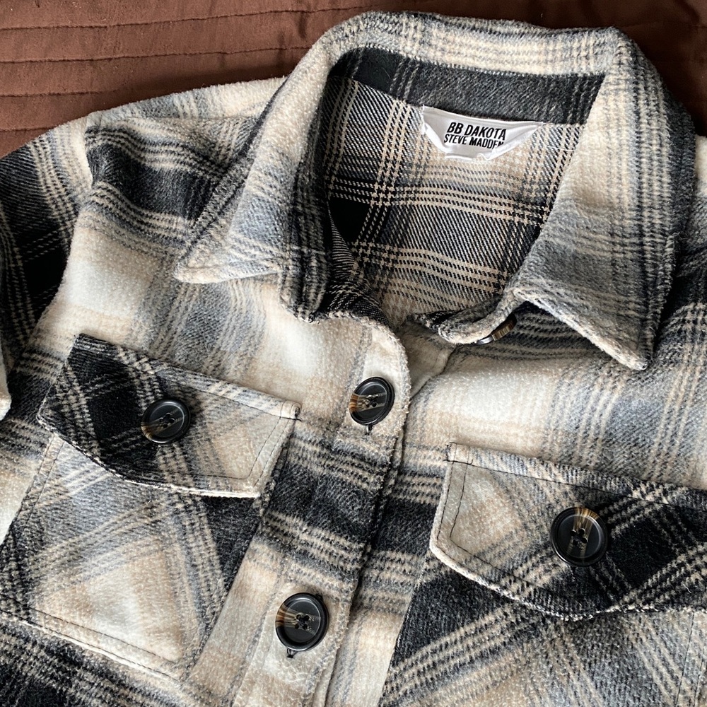 BB Dakota By Steve Madden Black and Cream Plaid Shacket